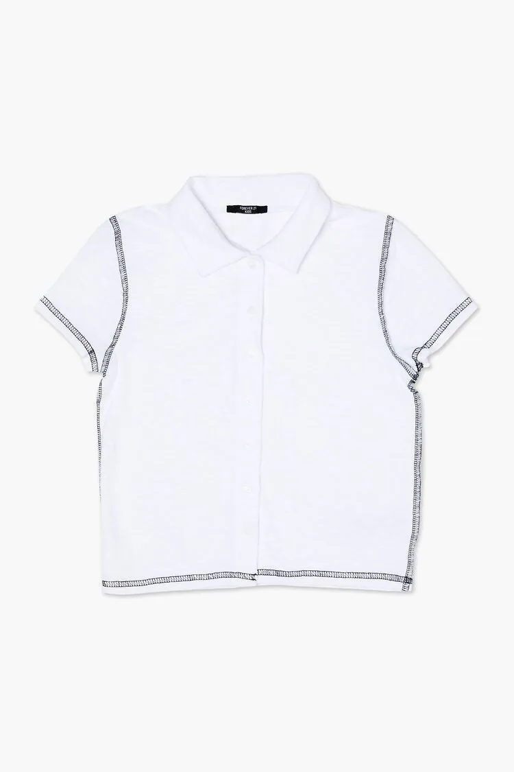 Forever 21 Girls Button-Front Shirt (Kids) White Forever 21