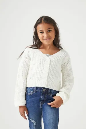 Forever 21 Girls Cable Knit Cardigan Sweater (Kids) White Forever 21