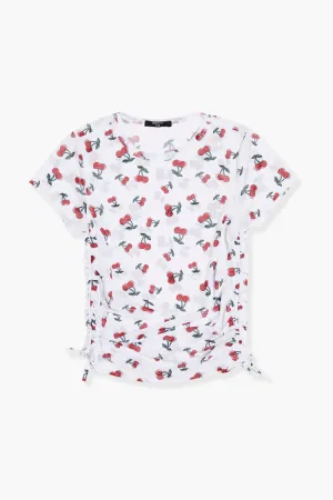 Forever 21 Girls Cherry Print Drawstring Top (Kids) White/Multi Forever 21