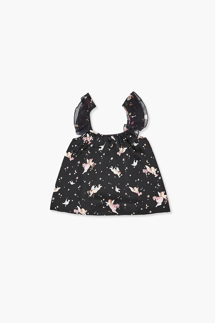 Forever 21 Girls Cupid Print Ruffle-Strap Top (Kids) Black/Multi Forever 21