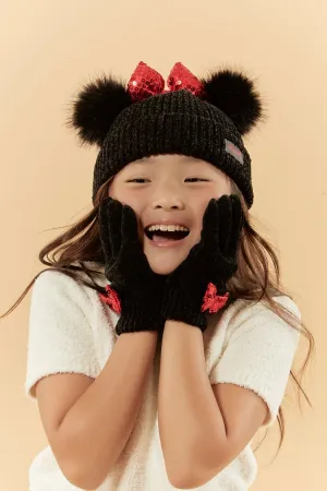 Forever 21 Girls Disney Minnie Mouse Beanie & Gloves Set (Kids) Black/Red Forever 21
