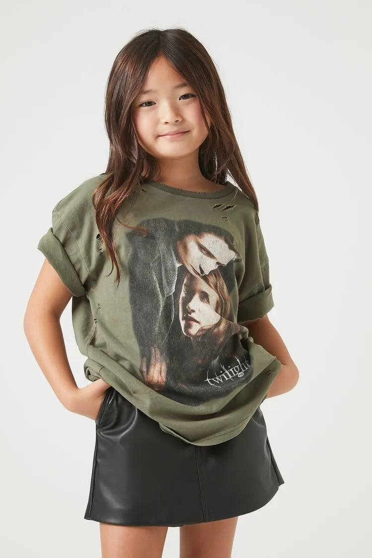 Forever 21 Girls Distressed Twilight T-Shirt (Kids) Olive/Multi Forever 21