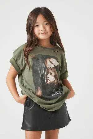 Forever 21 Girls Distressed Twilight T-Shirt (Kids) Olive/Multi Forever 21