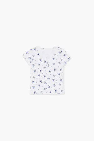 Forever 21 Girls Floral Print Henley T-Shirt (Kids) White/Multi Forever 21