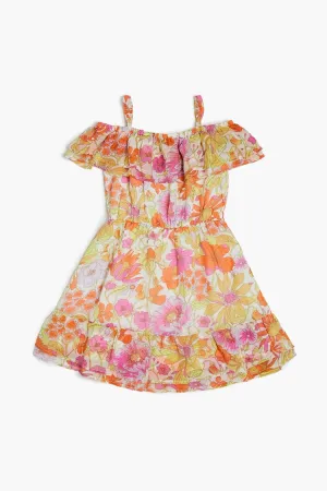 Forever 21 Girls Floral Print Off-the-Shoulder Dress (Kids) Pink/Multi Forever 21