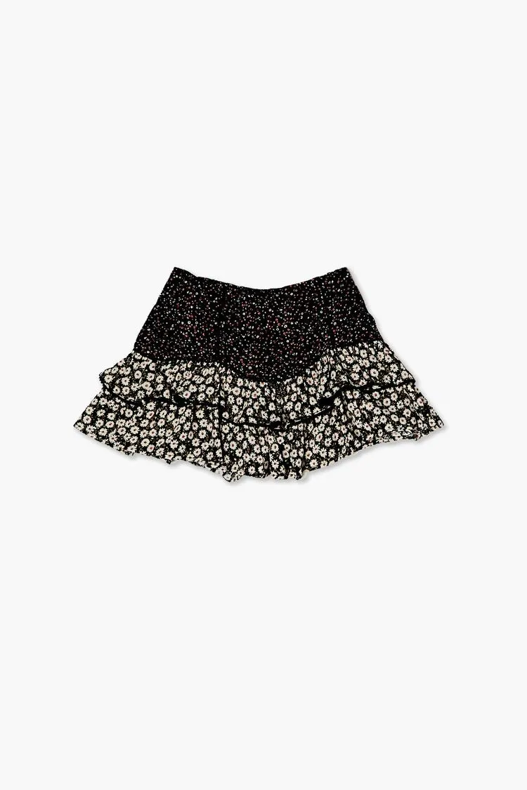 Forever 21 Girls Floral Print Skirt (Kids) Black/Multi Forever 21