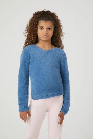 Forever 21 Girls Fuzzy Knit Sweater (Kids) Dusty Blue Forever 21