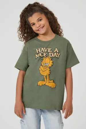 Forever 21 Girls Have A Nice Day Garfield T-Shirt (Kids) Green/Multi Forever 21