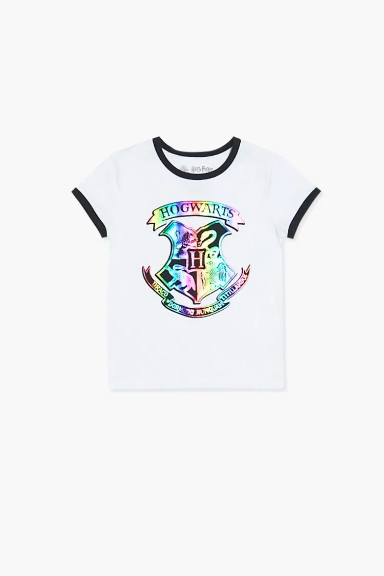 Forever 21 Girls Hogwarts Striped Ringer T-Shirt (Kids) White/Multi Forever 21