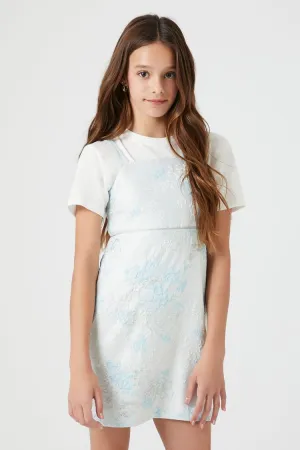 Forever 21 Girls (Kids) Floral Cami Mini Dress Cream/Baby Blue Forever 21