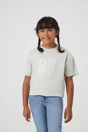 Forever 21 Girls Lace 95 Graphic T-Shirt (Kids) Grey/White Forever 21