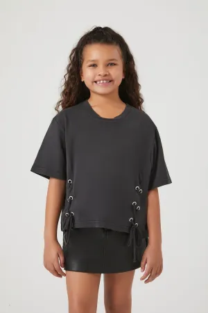 Forever 21 Girls Lace-Up Crew T-Shirt (Kids) Black Forever 21