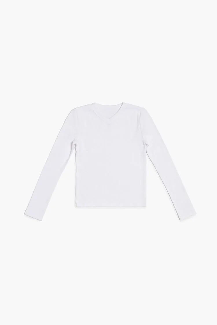 Forever 21 Girls Long-Sleeve V-Neck T-Shirt (Kids) White Forever 21
