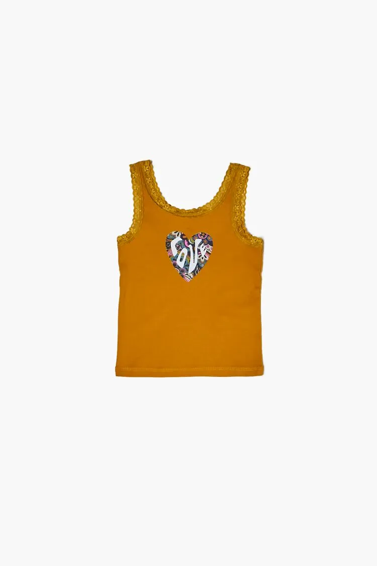 Forever 21 Girls Love Heart Graphic Tank Top (Kids) Yellow/Multi Forever 21