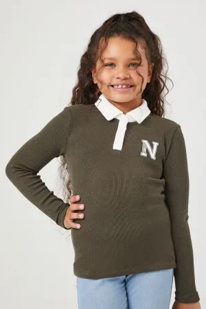 Forever 21 Girls N Patch Rugby Shirt (Kids) Olive/Multi Forever 21