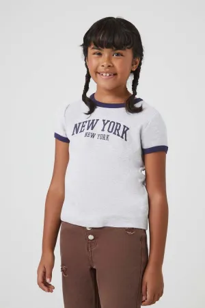 Forever 21 Girls New York Ringer T-Shirt (Kids) Grey/Multi Forever 21
