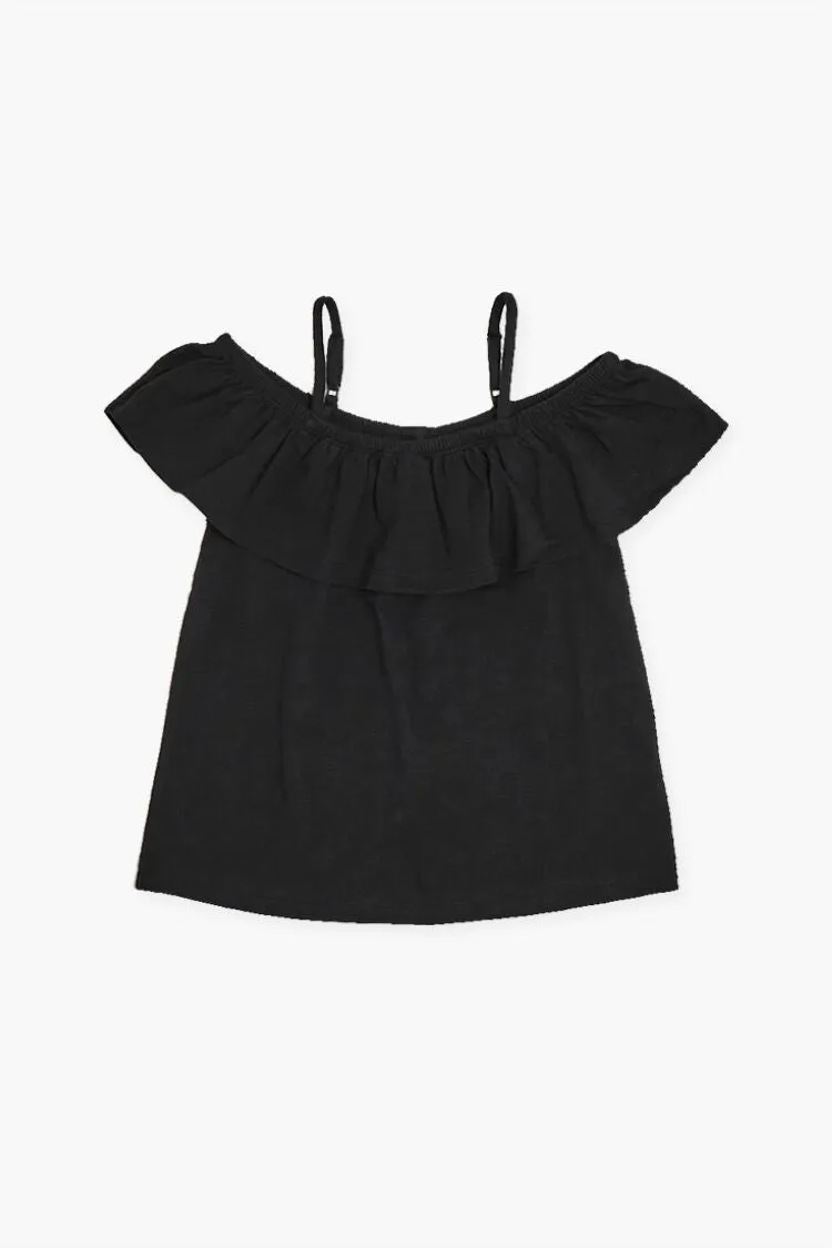 Forever 21 Girls Open-Shoulder Flounce Top (Kids) Black Forever 21
