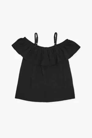 Forever 21 Girls Open-Shoulder Flounce Top (Kids) Black Forever 21