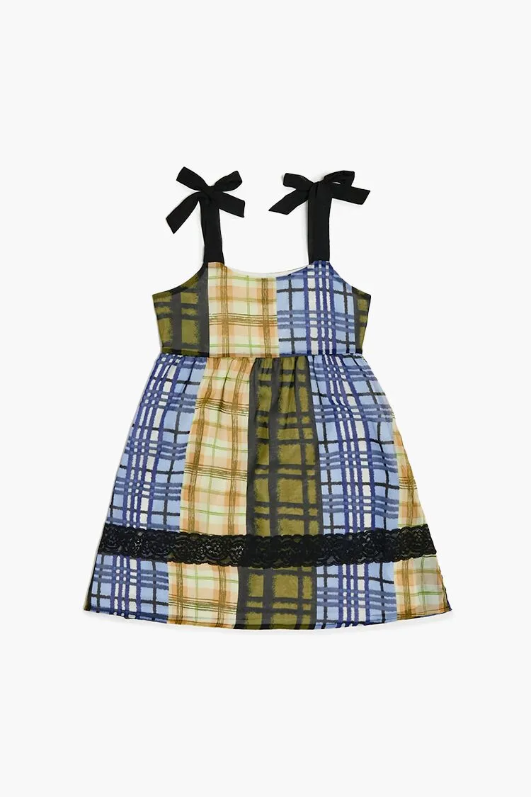 Forever 21 Girls Plaid Bow-Strap Dress (Kids) Blue/Multi Forever 21