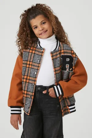 Forever 21 Girls Plaid Letterman Jacket (Kids) Brown/Multi Forever 21