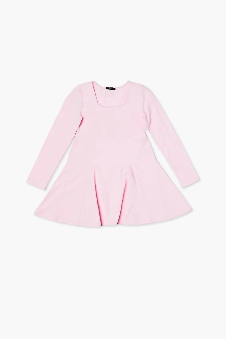 Forever 21 Girls Pleated Long-Sleeve Skater Dress (Kids) Bubble Gum Forever 21