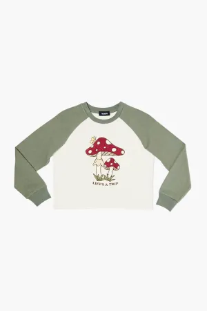 Forever 21 Girls Raglan Mushroom Graphic T-Shirt (Kids) Green/Multi Forever 21