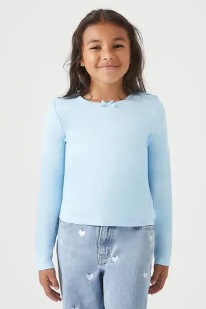 Forever 21 Girls Ribbed Knit Bow Top (Kids) Blue Forever 21