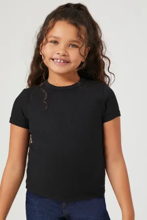 Forever 21 Girls Ribbed Knit Crew T-Shirt (Kids) Black Forever 21