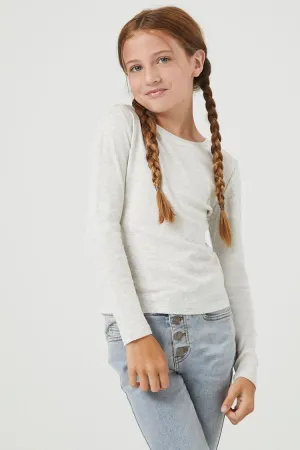 Forever 21 Girls Ribbed Knit Long-Sleeve Top (Kids) Light Heather Grey Forever 21
