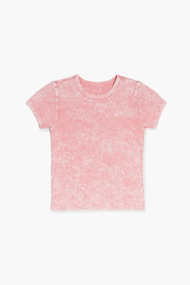 Forever 21 Girls Ribbed Mineral Wash T-Shirt (Kids) Pink/Multi Forever 21