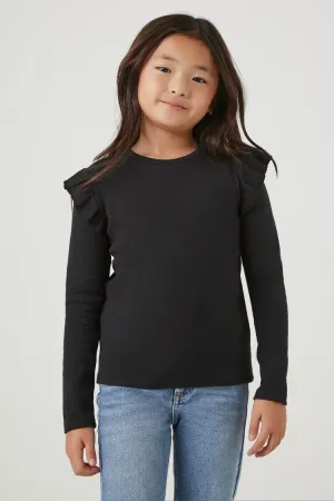 Forever 21 Girls Ribbed Ruffle-Trim Top (Kids) Black Forever 21