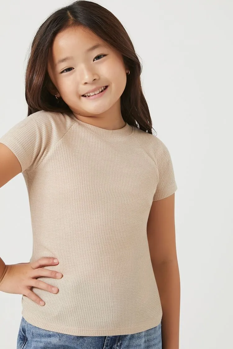 Forever 21 Girls Ribbed Thermal T-Shirt (Kids) Khaki Forever 21