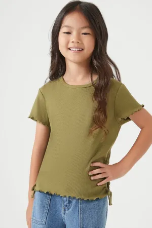 Forever 21 Girls Ruched Drawstring Top (Kids) Olive Forever 21