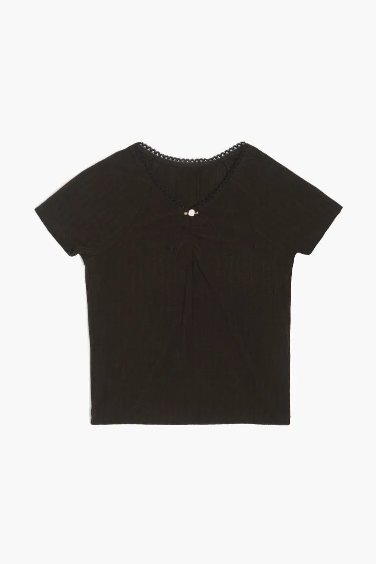 Forever 21 Girls Ruched Rosette T-Shirt (Kids) Black Forever 21