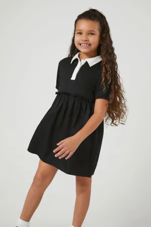Forever 21 Girls Satin Shirt Dress (Kids) Black/White Forever 21