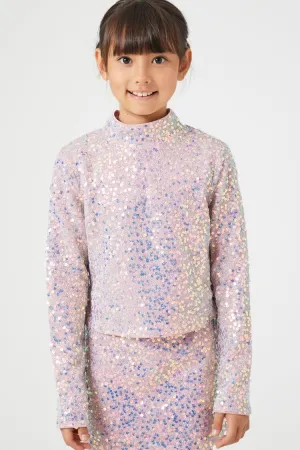 Forever 21 Girls Sequin Mock Neck Top (Kids) Pink Forever 21