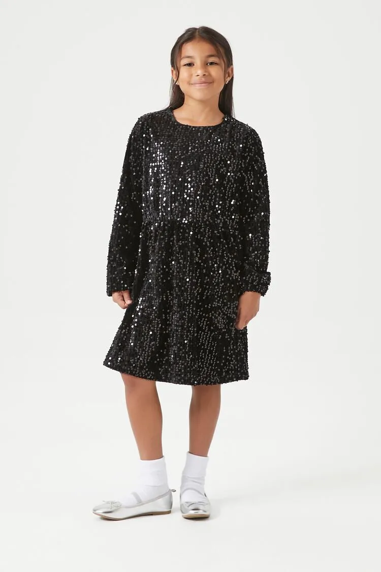 Forever 21 Girls Sequin Velvet Dress (Kids) Black Forever 21