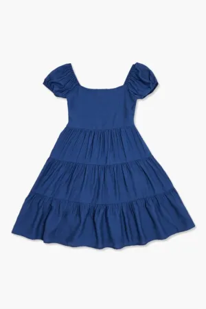 Forever 21 Girls Smocked Puff-Sleeve Dress (Kids) Navy Forever 21