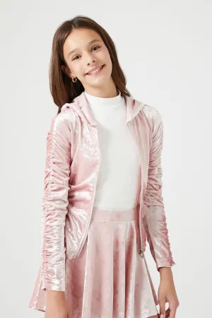 Forever 21 Girls Velvet Zip-Up Hoodie Sweatshirt (Kids) Mauve Forever 21