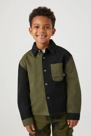 Forever 21 Kids Colorblock Shacket (Girls   Boys) Black/Olive Forever 21