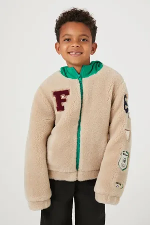 Forever 21 Kids Faux Fur Patch Hoodie Sweatshirt (Girls   Boys) Taupe/Multi Forever 21
