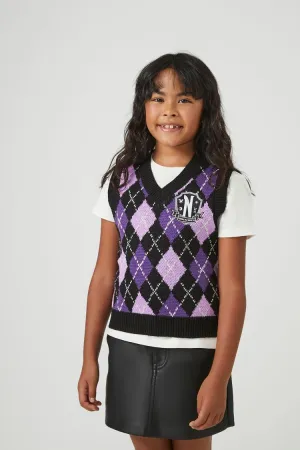 Forever 21 Knit Girls Argyle Nevermore Sweater Vest (Kids) Black/Multi Forever 21