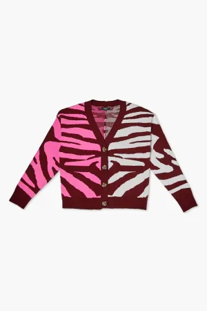 Forever 21 Knit Girls Colorblock Zebra Cardigan (Kids) Pink/Multi Forever 21