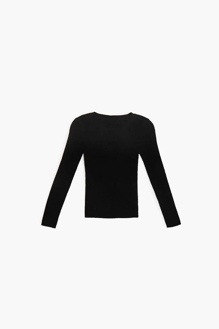 Forever 21 Knit Girls Crew-Neck Sweater (Kids) Black Forever 21
