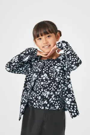 Forever 21 Knit Girls Floral Print Cami & Cardigan Sweater Set (Kids) Black/Blue Forever 21