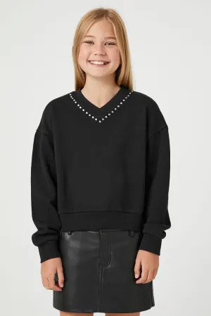 Forever 21 Knit Girls (Kids) Rhinestone-Trim Pullover Sweater Black/Multi Forever 21