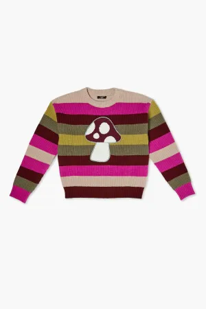 Forever 21 Knit Girls Striped Mushroom Graphic Sweater (Kids) Pink/Multi Forever 21