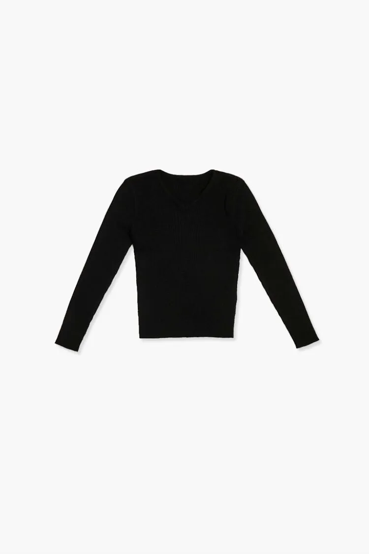 Forever 21 Knit Girls V-Neck Sweater (Kids) Black Forever 21