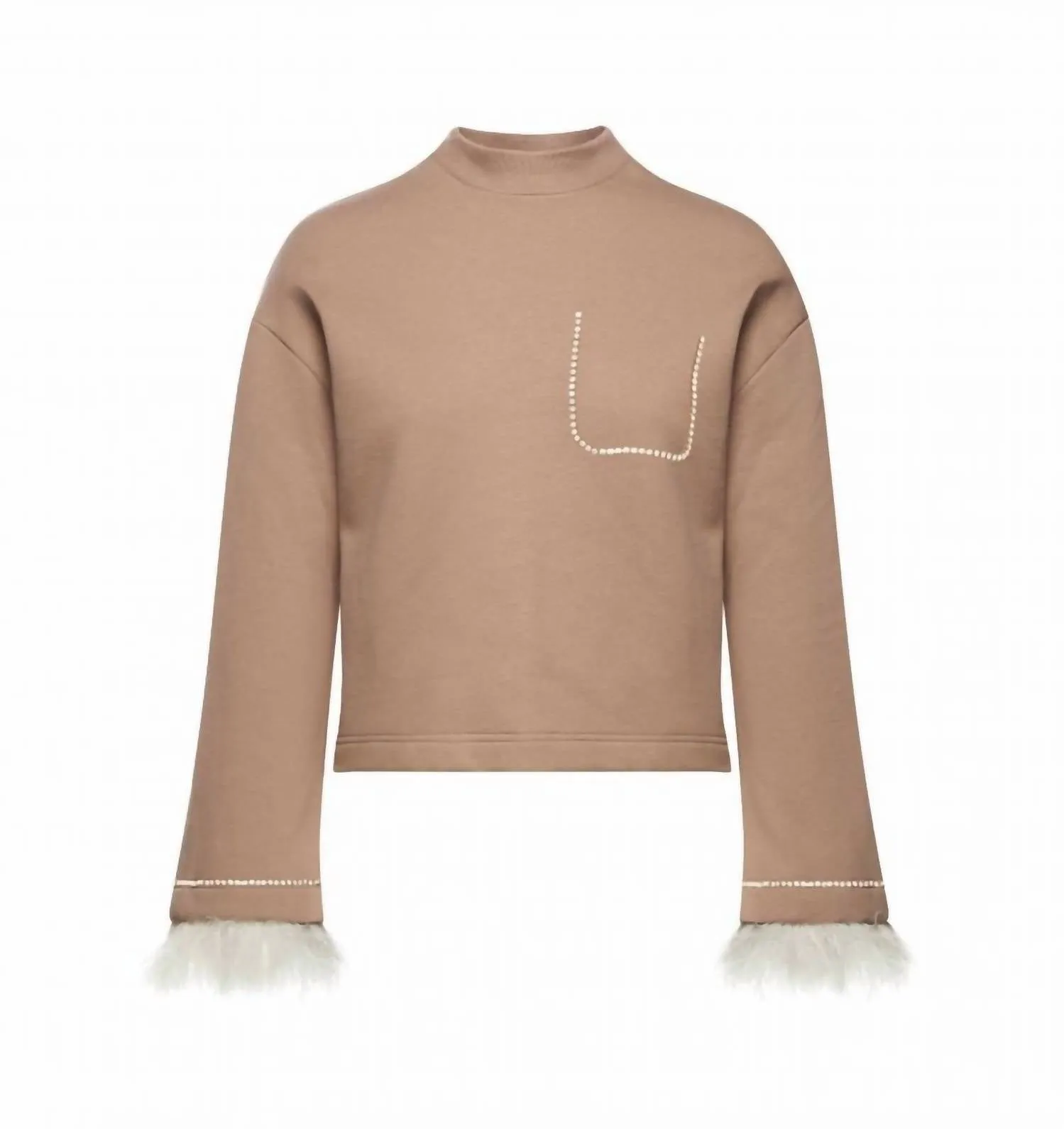Fur Sleeve Sweatshirt In Light Camel