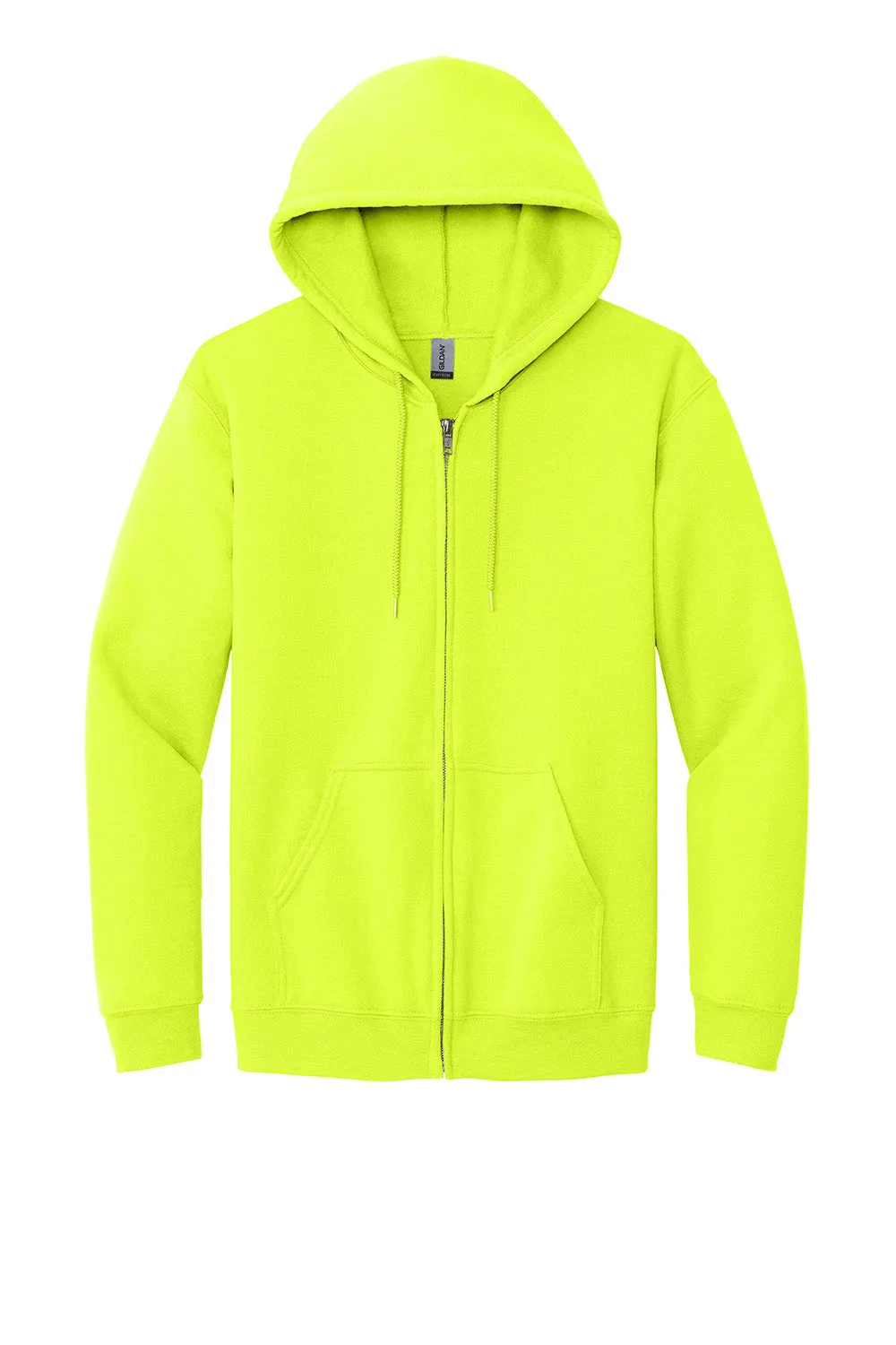 Gildan Mens Pill Resistant Full Zip Hooded Sweatshirt Hoodie w/ Pockets - Safety Green